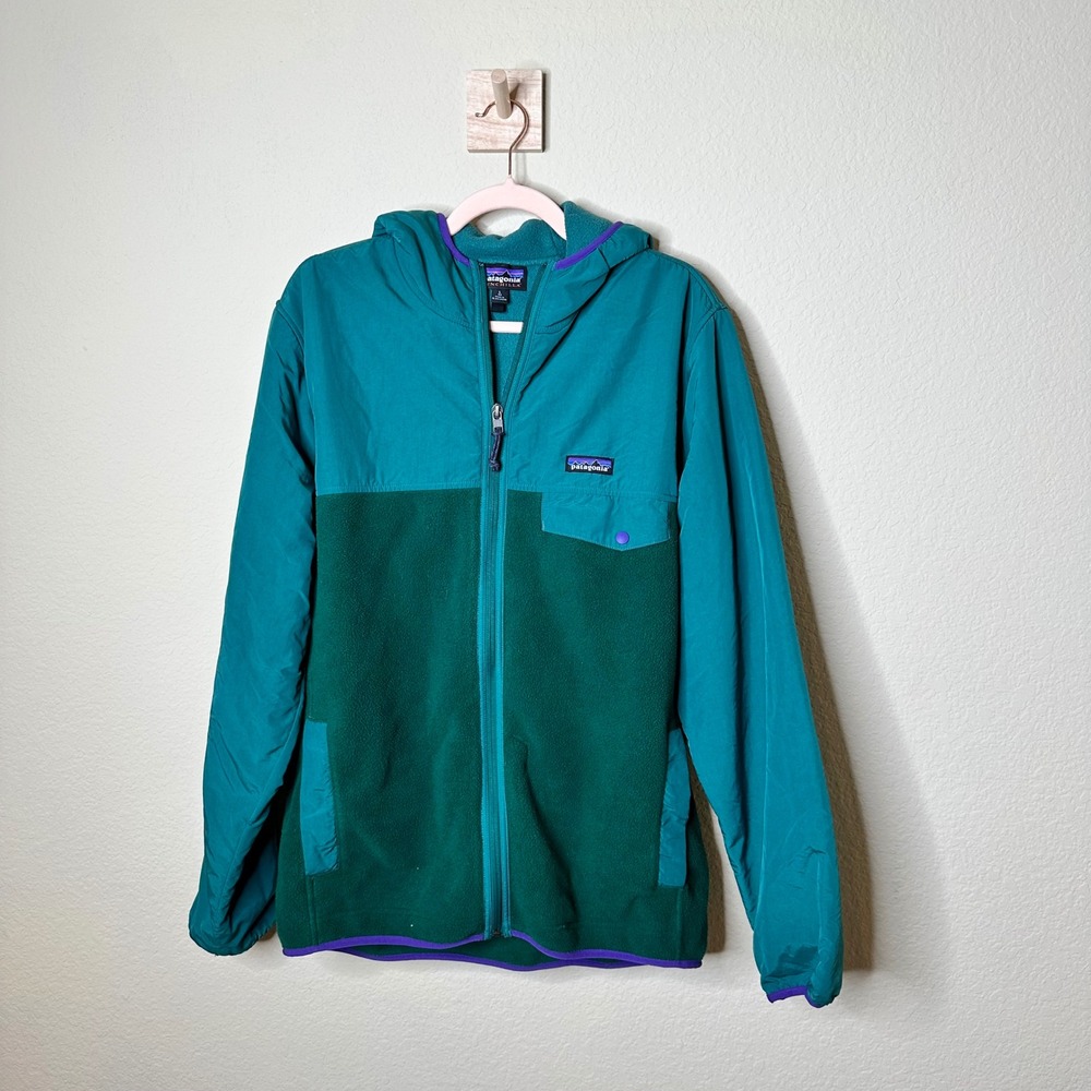 Patagonia Shelled Synchilla Snap T Hoody Mens Large Green Full Zip Hooded Fleece